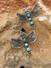 Load image into Gallery viewer, Earrings - F Valdez signed Sterling silver &amp; turquoise stone dragonfly dangle earrings
