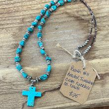 Load image into Gallery viewer, Beaded, turquoise stone cross (turquoise) necklace -Sterling silver beads
