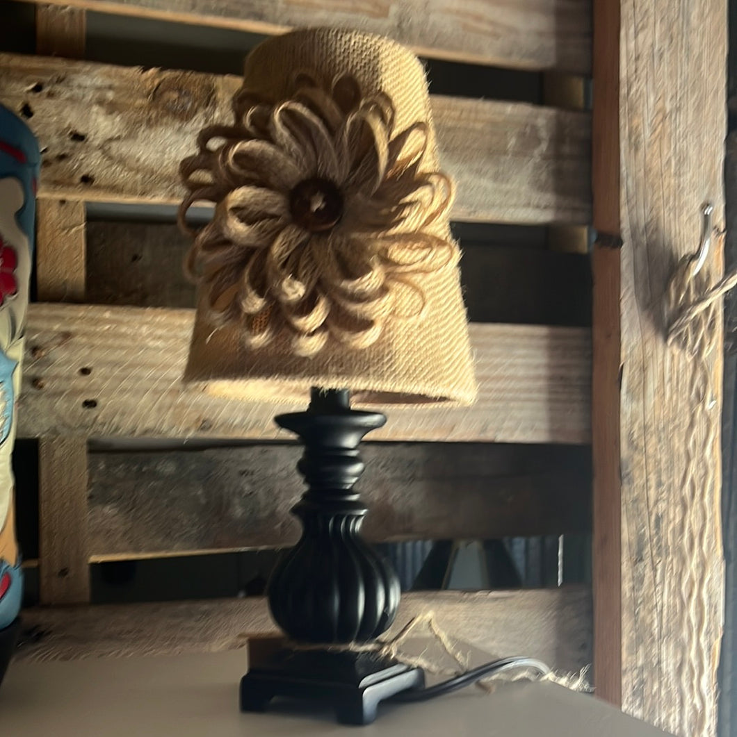 Black Lamp with Jute Shade w/jute flower (detachable)