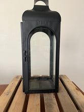 Load image into Gallery viewer, Black Metal Candle Lantern w/ Clear Glass Panels - 19” tall
