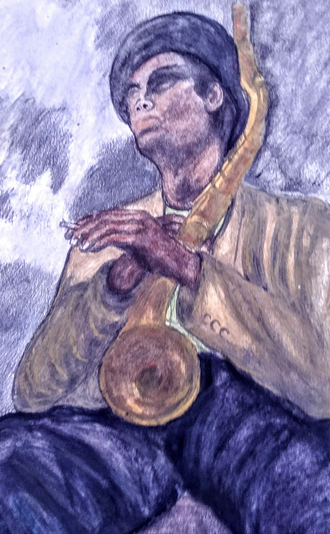 Musician playing horn