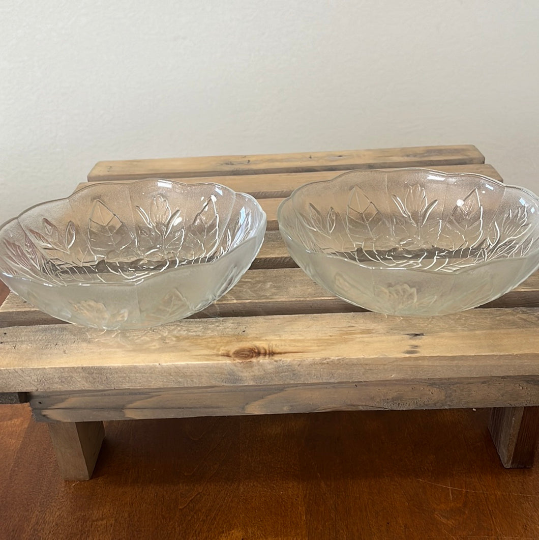 Rose Embossed 6 1/2” Glass bowls -scalloped edges