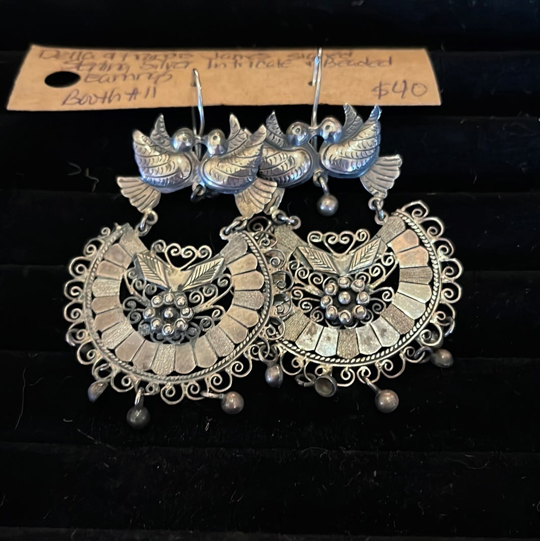 Earrings - Della & Francis James signed intricate & beaded dangle earrings