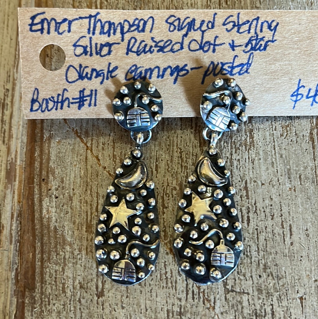 Earrings - Emer Thompson signed Sterling silver raised dot & star teardrop dangle posted earrings