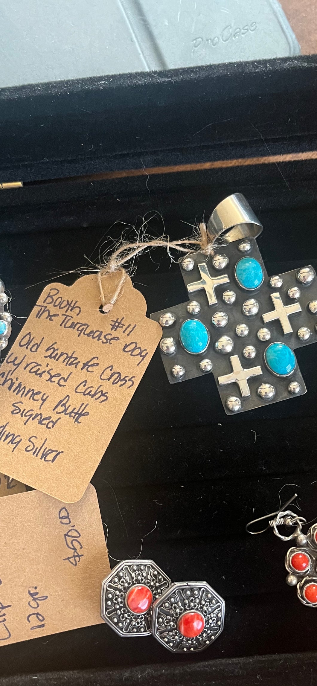 Old Santa Fe Cross Turquoise & Sterling Silver pendant - Chimney Butte signed