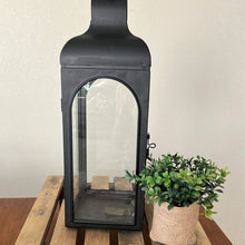 Load image into Gallery viewer, Black Metal Candle Lantern w/ Clear Glass Panels - 19” tall
