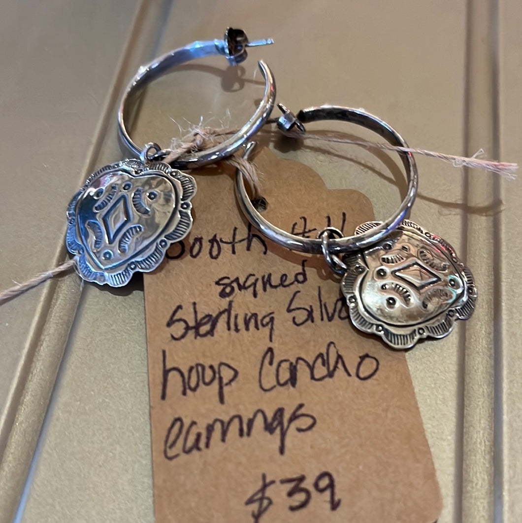 Sterling silver hoop concho earrings - signed Raymond Coriz (R Coriz)