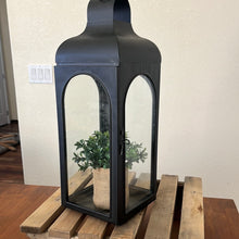 Load image into Gallery viewer, Black Metal Candle Lantern w/ Clear Glass Panels - 19” tall
