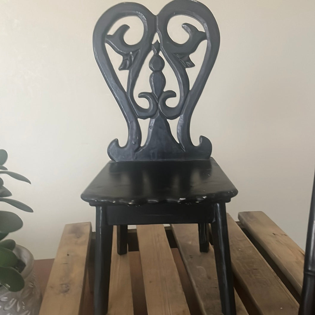 Black Wooden Ornate Backed Chair