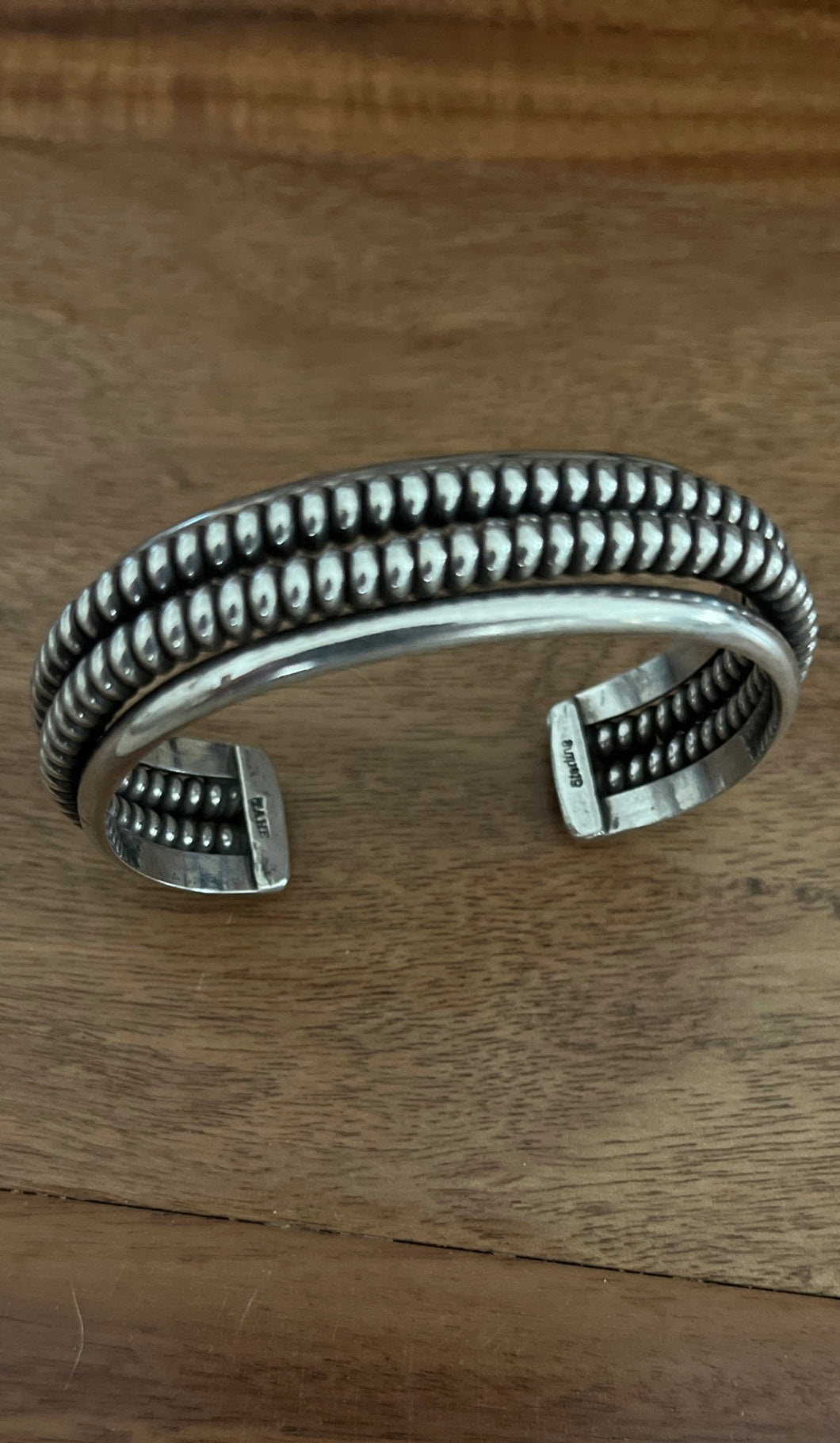 Navajo Tahe signed Sterling silver double twist cuff