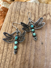 Load image into Gallery viewer, Earrings - F Valdez signed Sterling silver &amp; turquoise stone dragonfly dangle earrings
