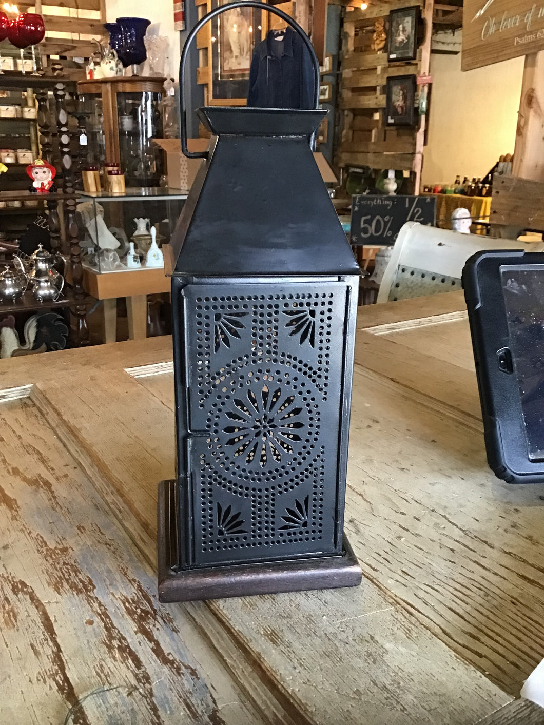 Black Punched Tin Lantern