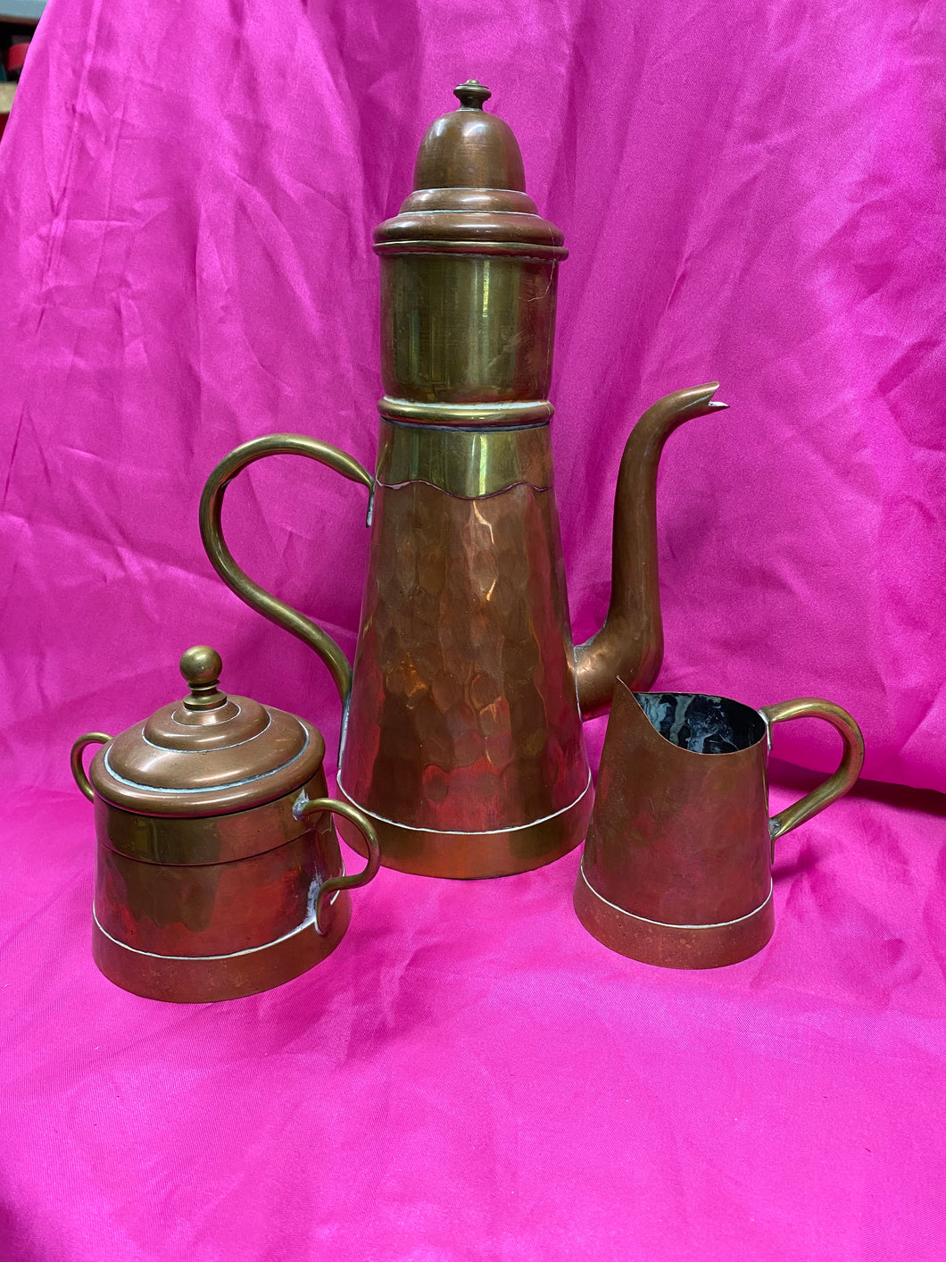 3 Piece Copper and Brass Tea Service