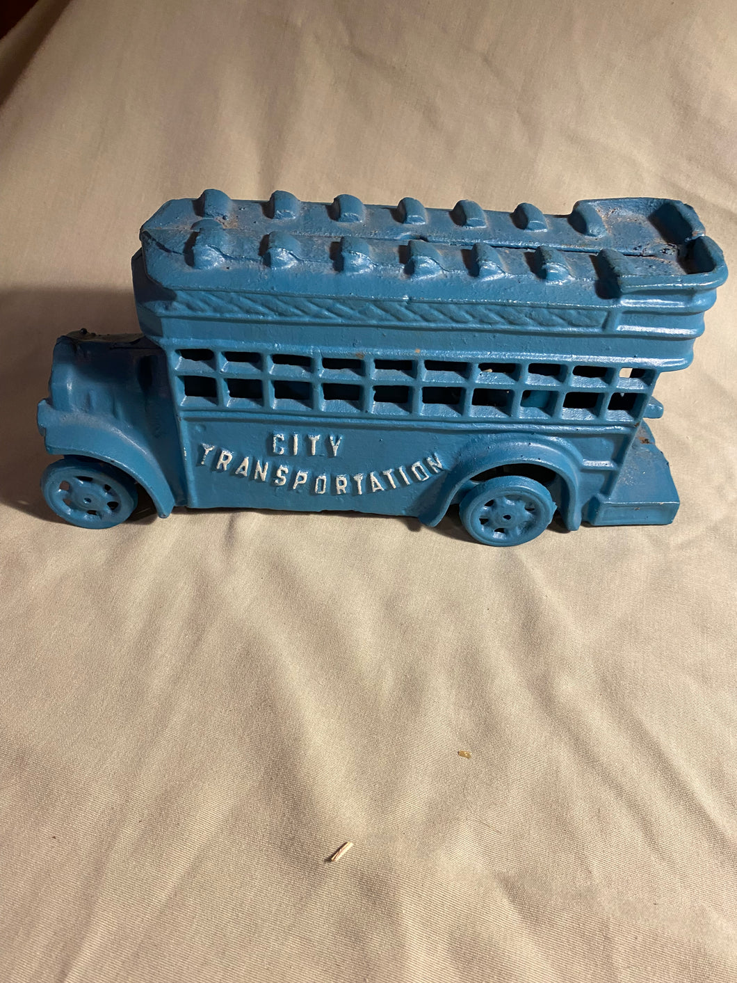 Blue Cast Iron Bus