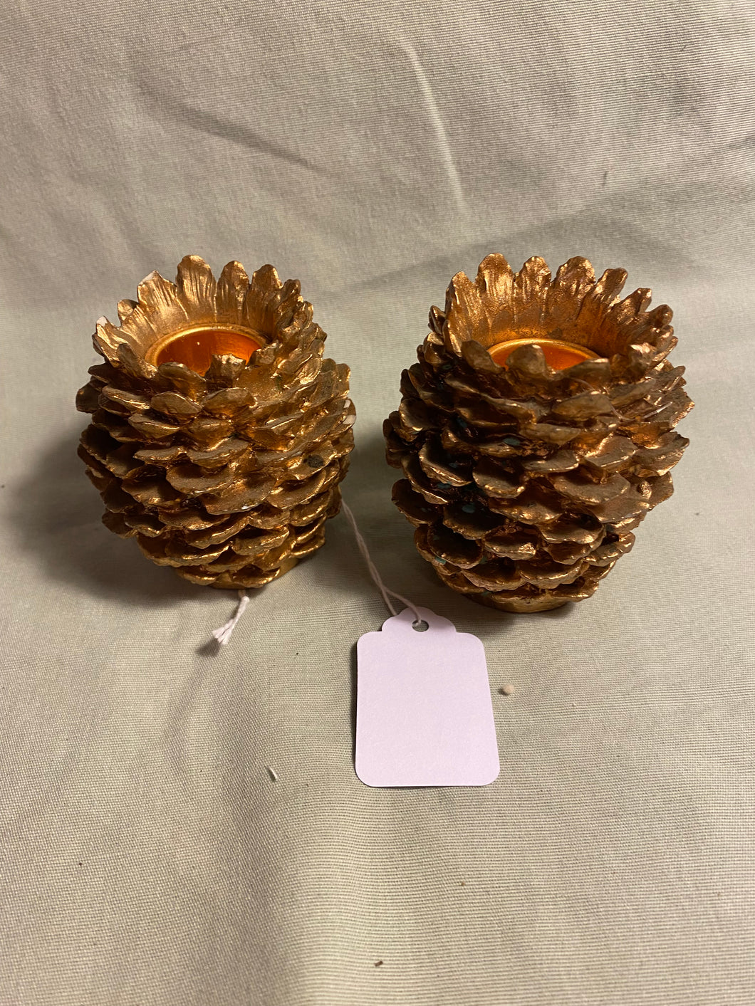 Pair Brass Pine Cone Candlesticks