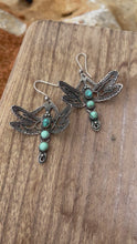 Load and play video in Gallery viewer, Earrings - F Valdez signed Sterling silver &amp; turquoise stone dragonfly dangle earrings
