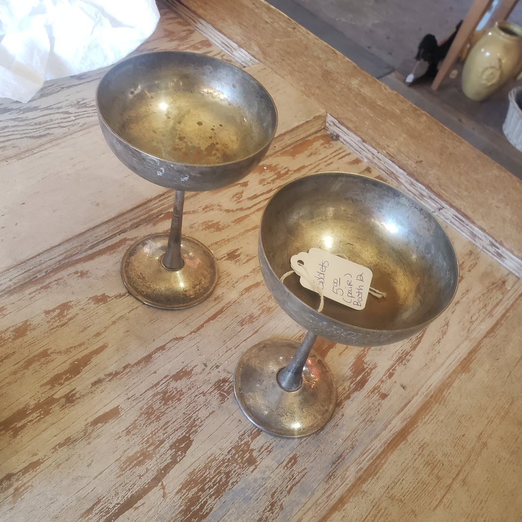 Pair of vintage silver/pewter goblets