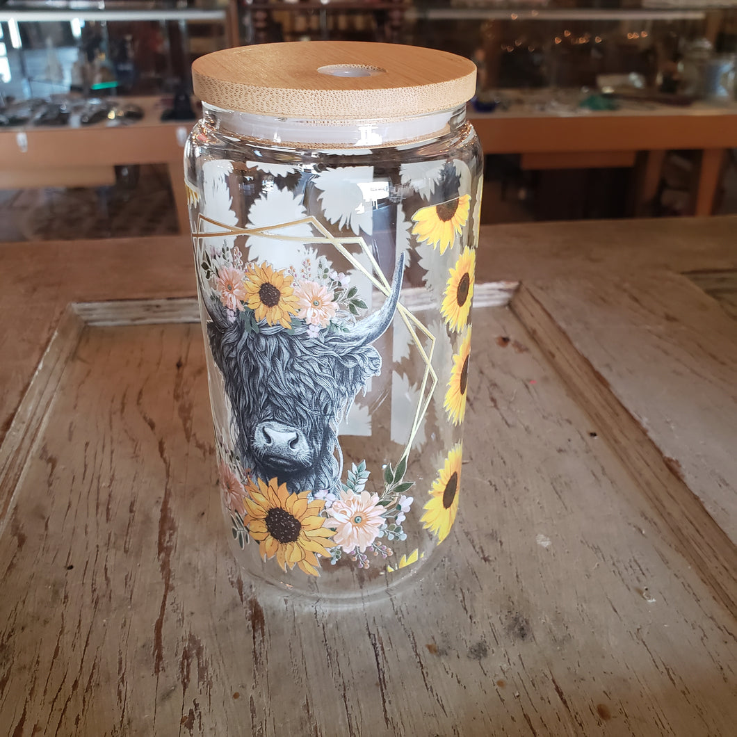 16 oz glass sunflower and highland tumbler