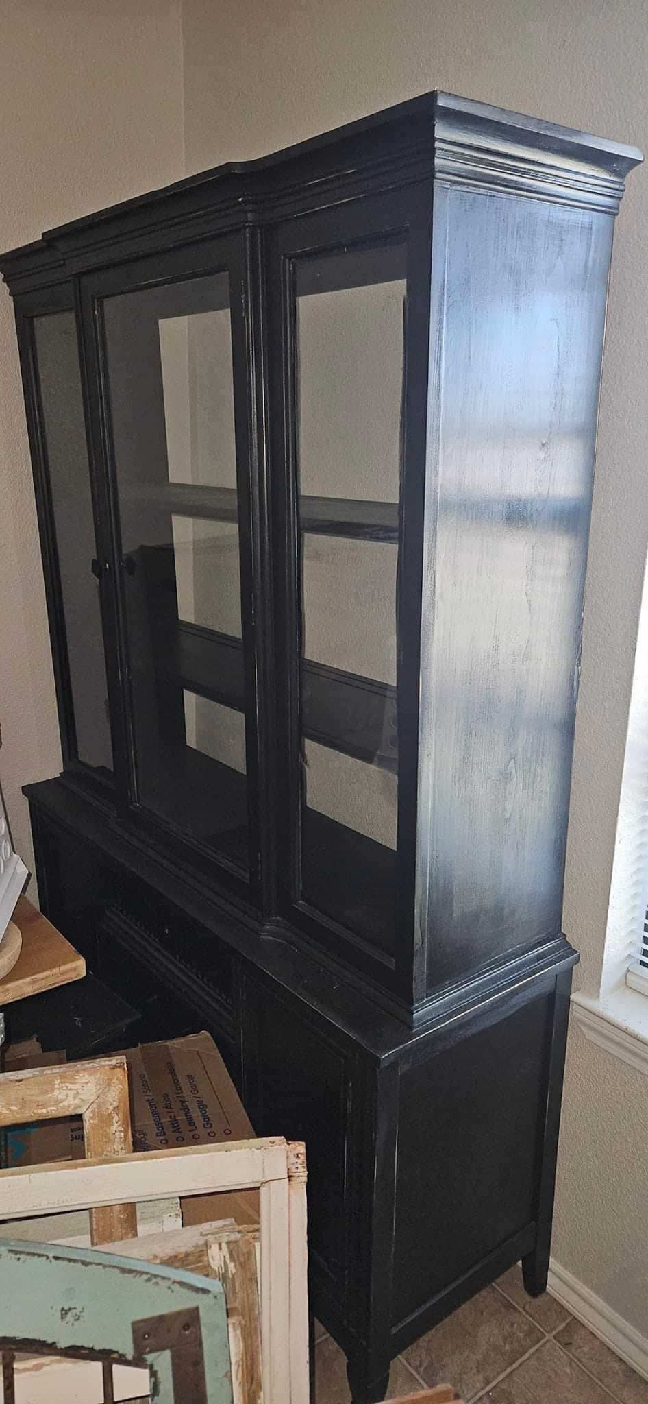 Black cabinet with hutch